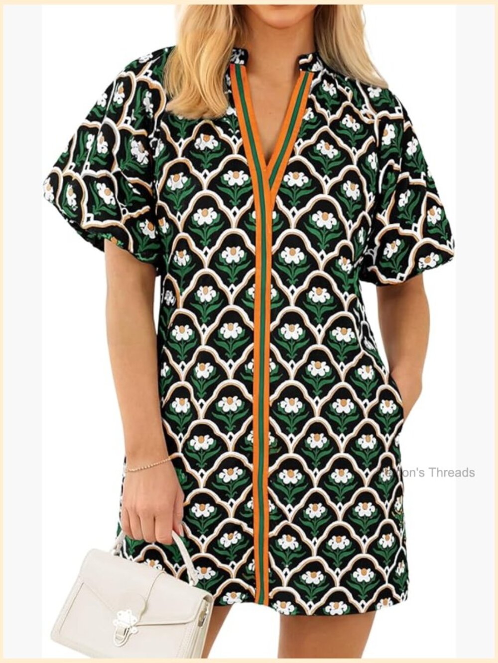 Floral Puff Sleeve V Neck Boho Mini Dress With Pockets